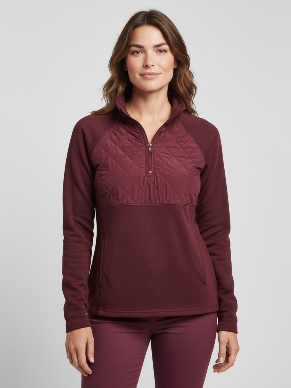 Avia Quilted Half-Zip Pullover in Deep Wine
